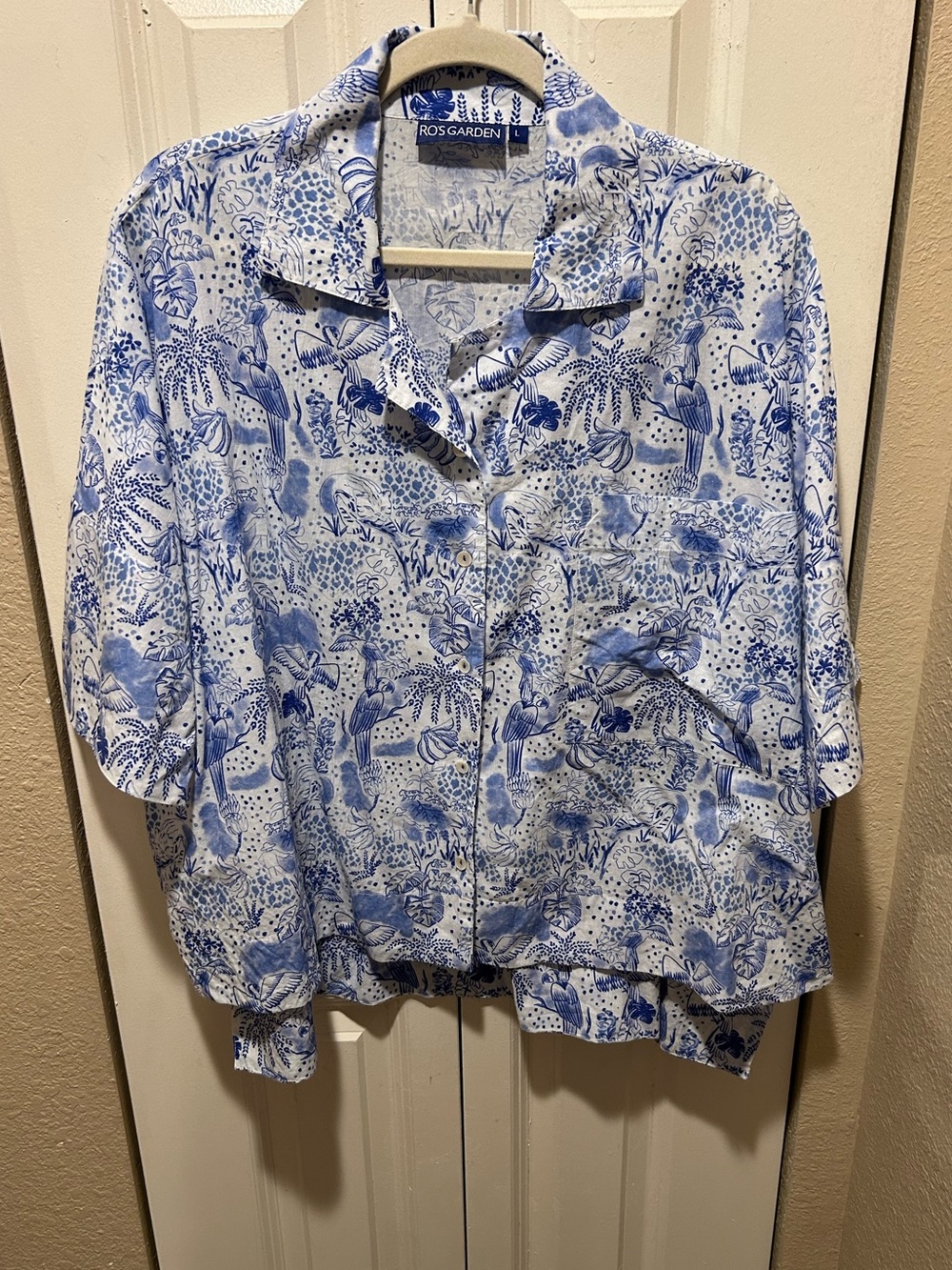 RO’S Garden Cotton Made in India Bird Print Blouse , Large